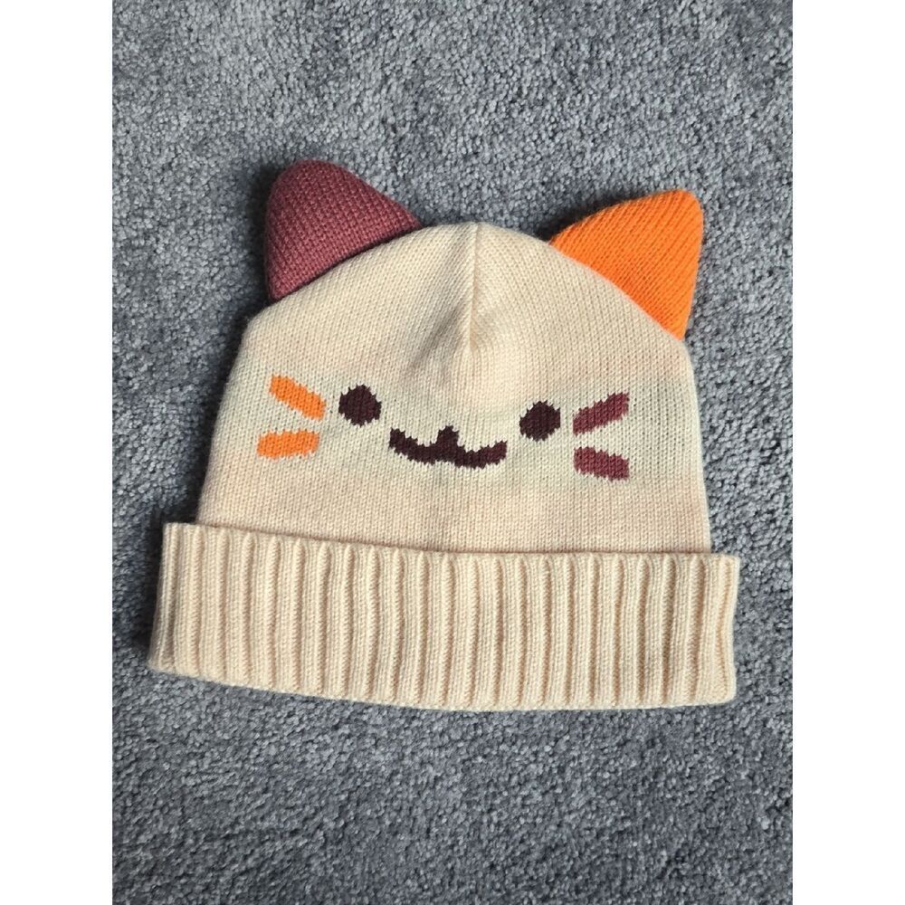 Cute Cat Ear Beanie Cream Knit Hat Kawaii Cozy Winter Cap
